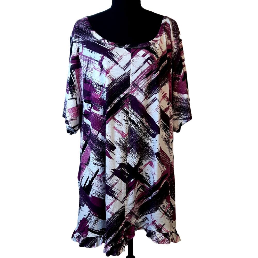 ZIM & ZOE WOMEN'S PLUS 30/32 TUNIC TOP SHORT SLEEVE NEW RUFFLE HEM‎ CASUAL PARTY